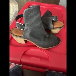 Black Leather Lucky peep toe leather slog back sandals‎ with chunky heel